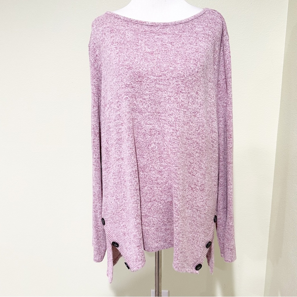 Apt. 9 Pink Fuzzy Pullover Button Accent Long Sleeve Sweater Size PXXL